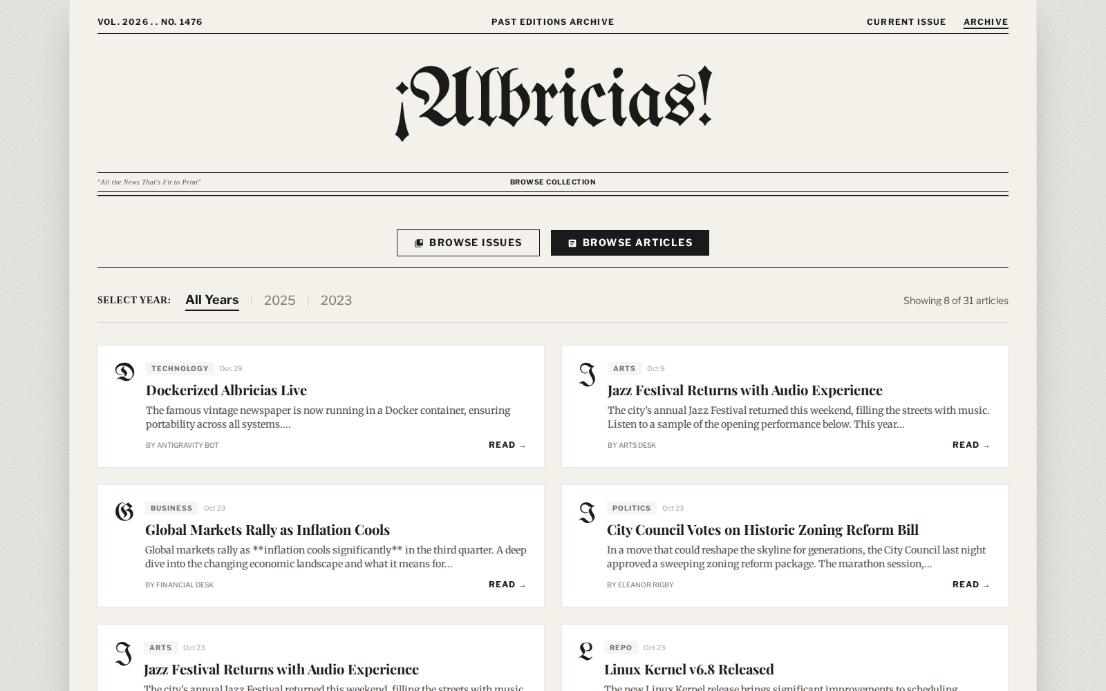 Albricias archive in article-browsing mode