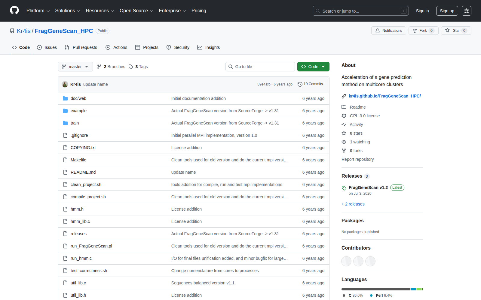 FragGeneScan HPC repository view on GitHub