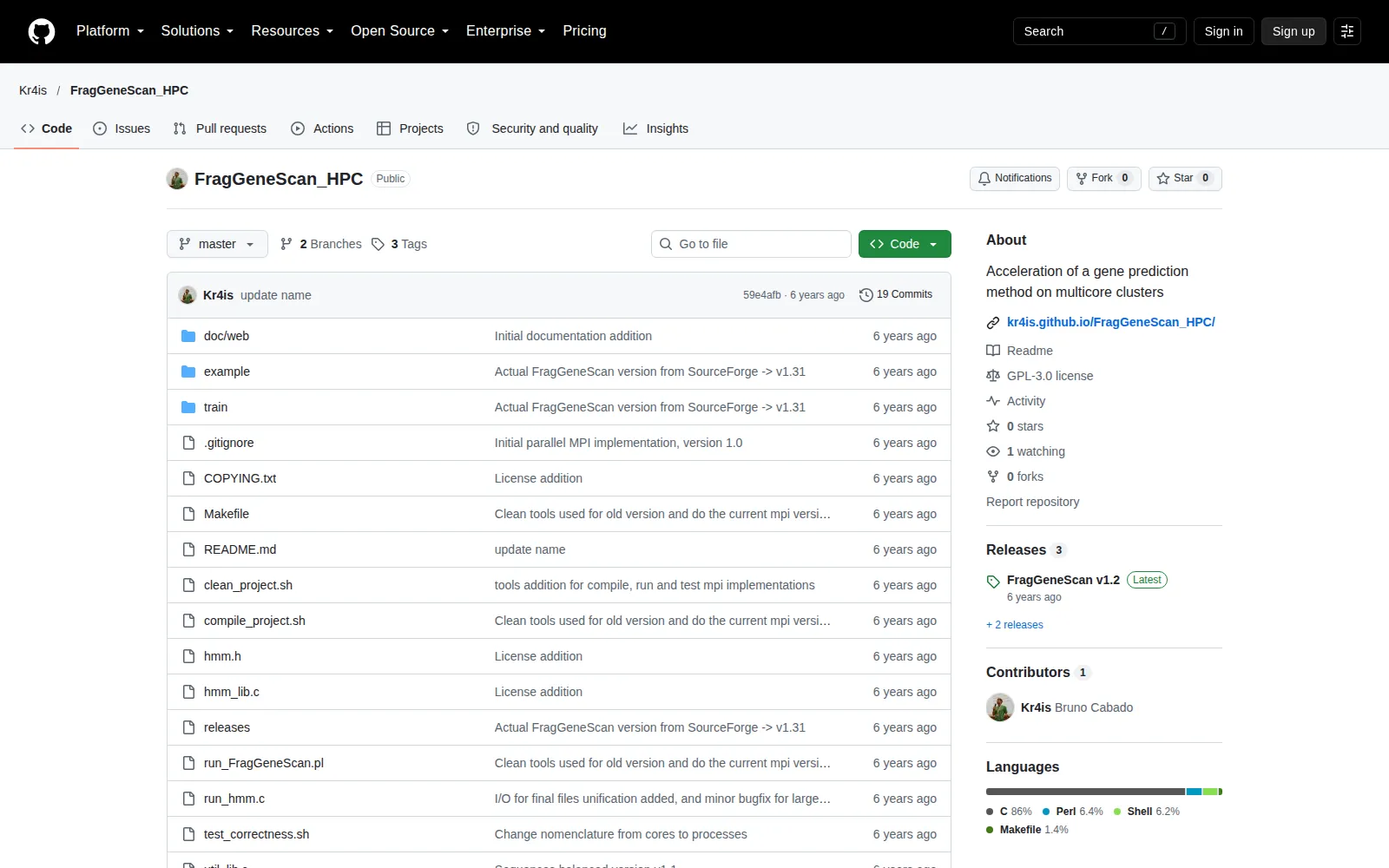 FragGeneScan HPC repository view on GitHub