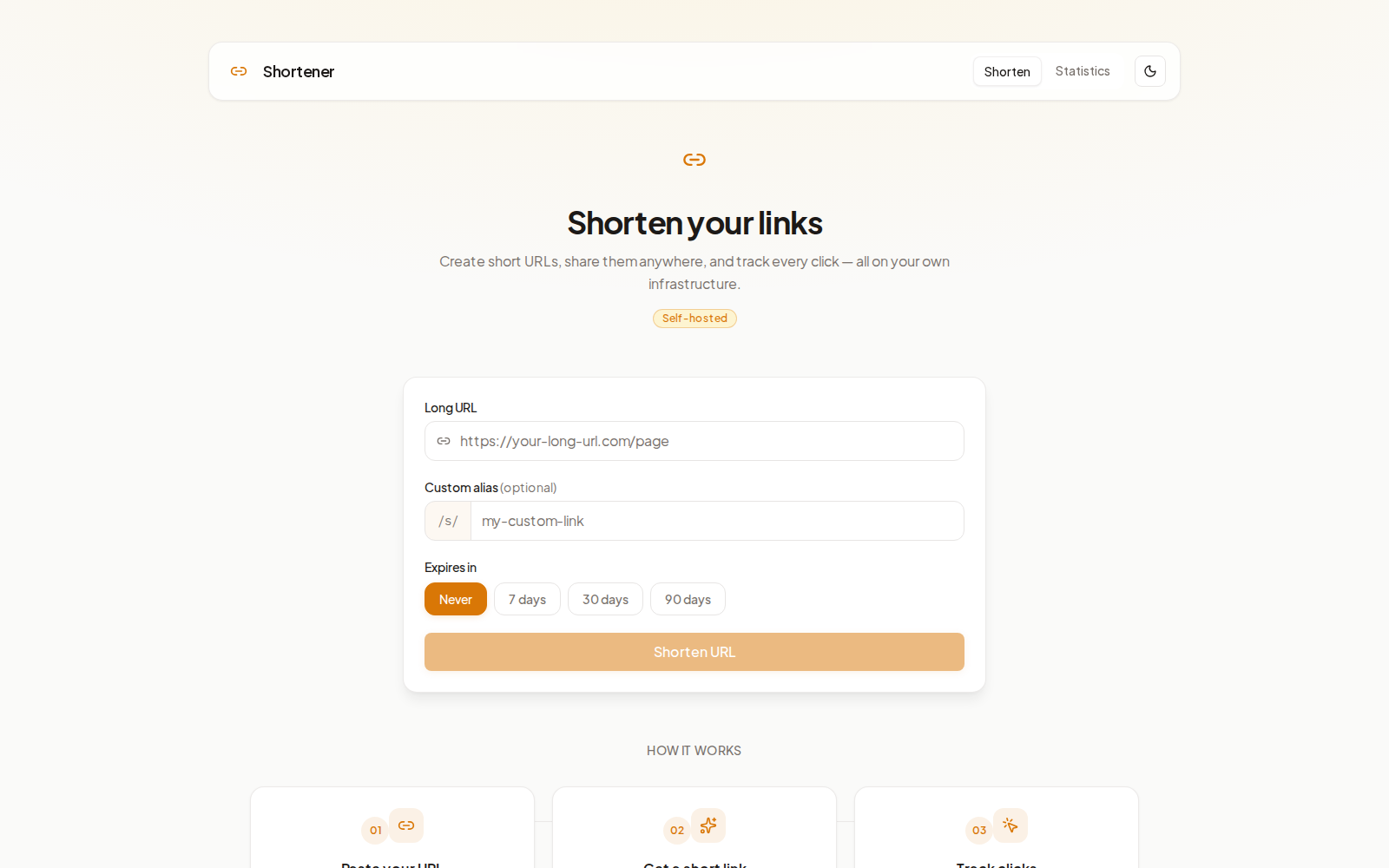 shortener live demo preview (screen 1)