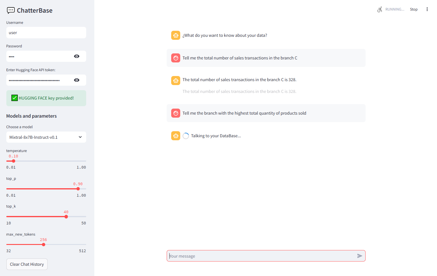 Chatbot application interface.